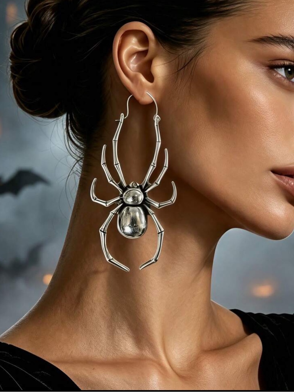 Antique Silver Spider Drop Earrings